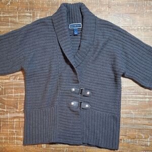 NWT Karen Scott Women's Gray Solid Short Sleeve Cardigan Sweater Size Small‎